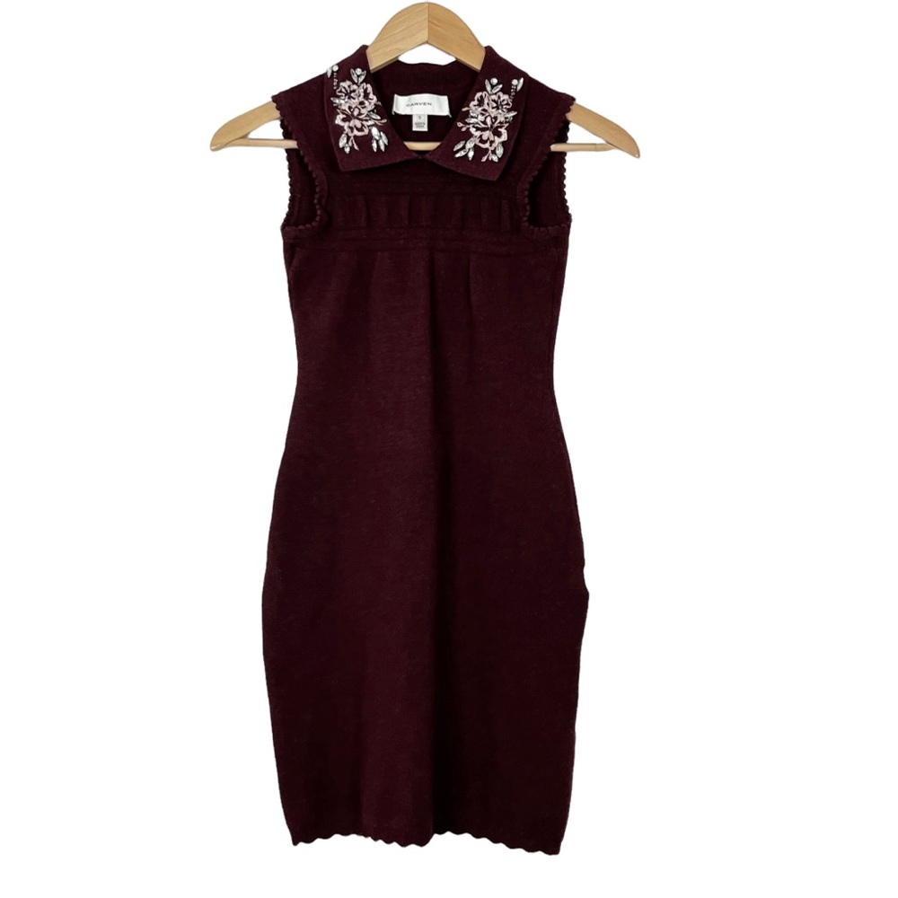 Carven Embellished Collar Sleeveless Wool Mini Dress